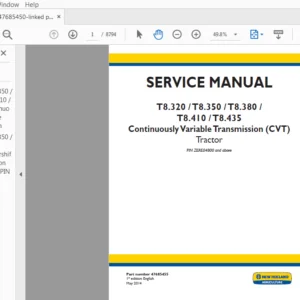New Holland Tractor T8.320,T8.350,T8.380,T8.410,T8.435 CVT Service Manual 47685450 - PDF DOWNLOAD