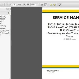 New Holland Tractor T8 320 T8 350 T8 380 T8 410 T8 435 SmartTrax CVT & PST Service Manual 47748119 - PDF DOWNLOAD