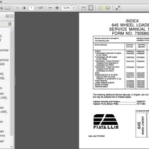 Fiat Allis 645 Wheel Loader Service Manual 73058627 - PDF DOWNLOAD