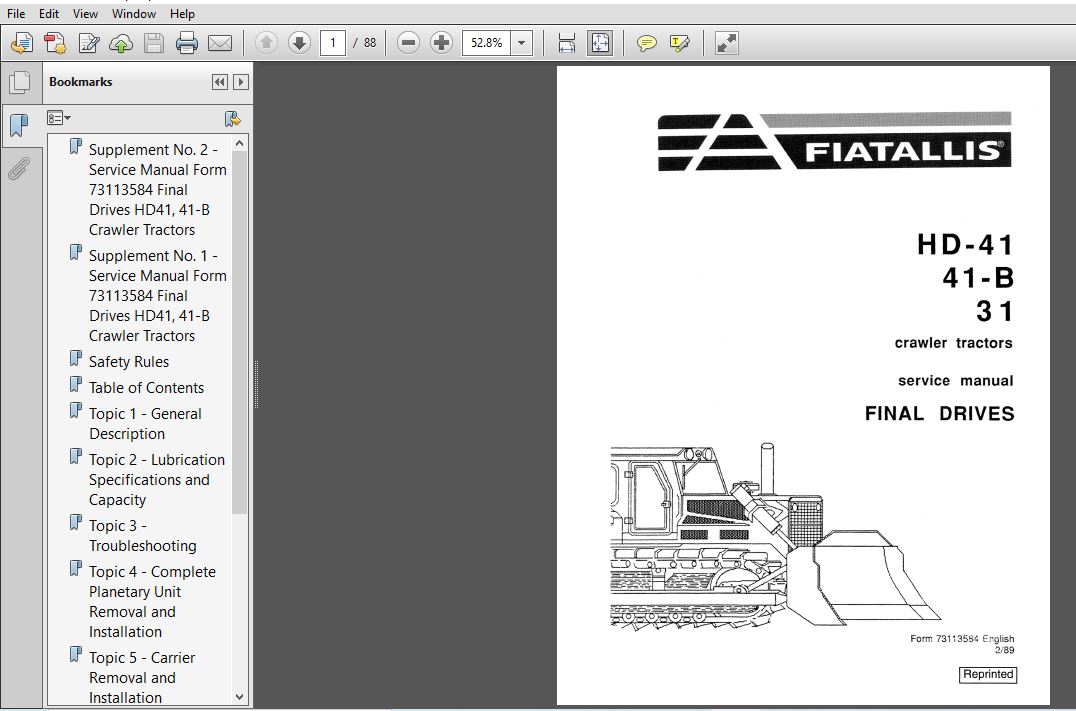 Fiat Allis HD-41 41-B 31 Crawler Tractors Final Drives Service Manual ...