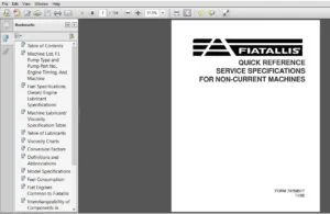 Fiat Allis Quick Reference Service Specifications For Non-Current Machines Manual 73158517 - DOWNLOAD