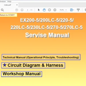 Hitachi EX200-5 200LC-5 220-5 220LC-5 230LC-5 270-5 270LC-5 Hydraulic Excavator Workshop + Troubleshooting + Operational Principle + Ciruit & Harness Manual - PDF Download