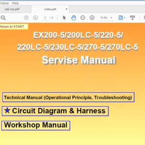 Hitachi EX200-5 200LC-5 220-5 220LC-5 230LC-5 270LC-5 270LC-5 Hydraulic Excavator Workshop + Troubleshooting + Operational Principle + Circuit & Harness Manual – PDF Download