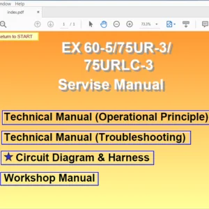 Hitachi EX60-5 75UR-3 75UPLC-3 Hydraulic Excavator Workshop + Troubleshooting + Operational Principle Manual - PDF Download