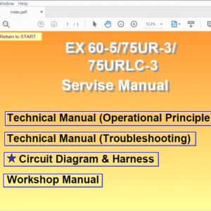 Hitachi EX60-5 75UR-3 75URLC-3 Hydraulic Excavator Workshop + Troubleshooting + Operational Principle + Circuit & Harness Manual - PDF Download