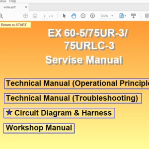 Hitachi EX60-5 75UR-3 75URLC-3 Hydraulic Excavator Workshop + Troubleshooting + Operational Principle + Ciruit & Harness Manual - PDF Download