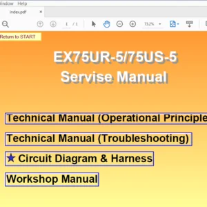 Hitachi EX75UR-5 75US-5 Hydraulic Excavator Workshop + Troubleshooting + Operational Principle + Circuit & Harness Manual - PDF Download