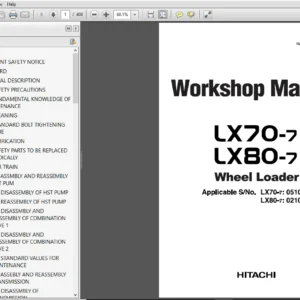 Hitachi LX70-7 LX80-7 Wheel Loader Workshop+Technical+Operator's+Operational Principle+Hydraulic & Electrical Circuit+Performance Check Manual