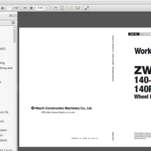 Hitachi ZW140-5B 140PL-5B Wheel Loader Workshop + Operational Principle + Troubleshooting + Electrical-Hydraulic Circuit Manual - PDF Download