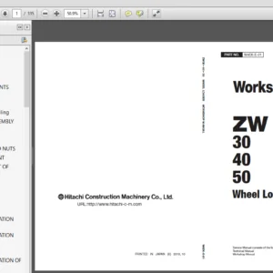Hitachi ZW30 40 50 Wheel Loader Workshop + Technical Manual - PDF Download