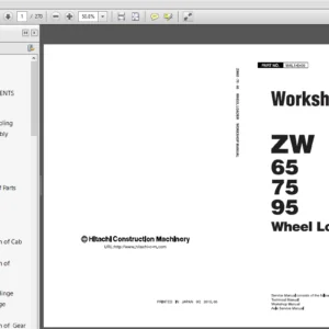 Hitachi ZW65 75 95 Wheel Loader Workshop + Technical + Electrical-Hydraulic Circuit Manual - PDF Download