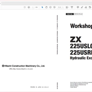 Hitachi ZX225USLC-5B 225USRLC-5B Excavator Operational Principle+Troubleshooting+Workshop Manual - PDF