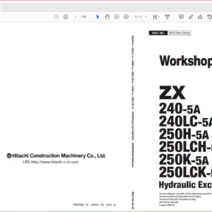 Hitachi ZX240-5A 240LC-5A 250H-5A 250LCH-5A 250K-5A 250LCK-5A Excavator Operational Principle+Troubleshooting+Workshop Manual - PDF DOWNLOAD