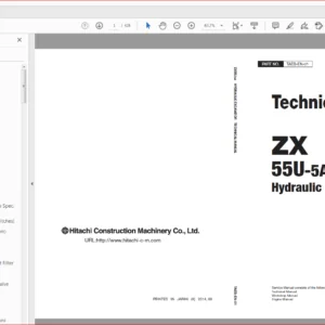 Hitachi ZX55U-5A Hydraulic Excavator Technical + Electrical-Hydraulic Circuit Manual - PDF Download