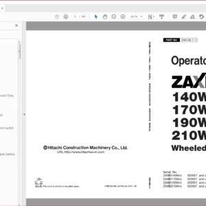 Hitachi Zaxis 140W-3 170W-3 190W-3 210-3 Wheeled Excavator Operational Principle+Operator's+Troubleshooting Manual - PDF DOWNLOAD