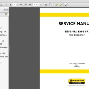 NEW HOLLAND E35B SR E39B SR Mini Excavator SERVICE MANUAL 47574267B - PDF DOWNLOAD