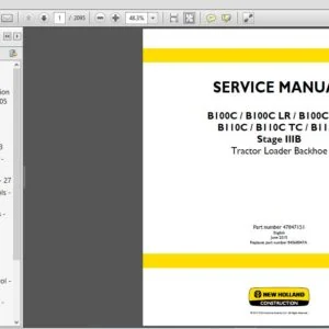 New Holland B100C B100C LR B100C TC B110C B110C TC B115C Stage IIIB Tractor Loader Backhoe Service Manual - PDF Download