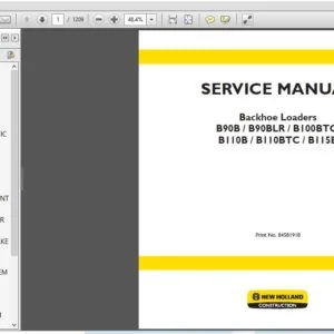 New Holland B90B B90BLR B100BTC B110B B110BTC B115B Backhoe Loaders Service Manual (84581918) - PDF Download