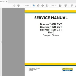 New Holland Boomer 40D CVT 45D CVT 50D CVT Tier 3 Compact Tractor Service Manual 47975091 - DOWNLOAD
