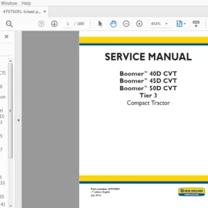 New Holland Boomer 40D CVT, 45D CVT, 50D CVT Tier 3 Compact Tractor Service Manual (47975091) - PDF Download