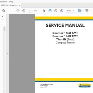 New Holland Boomer 46D CVT,54D CVT Tier 4B (final) Compact Tractor Service Repair Manual (47851943) - PDF Download