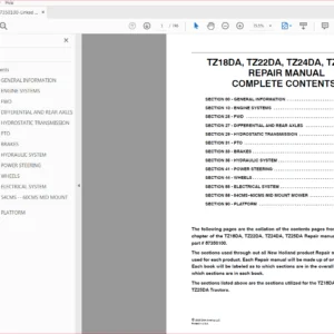 New Holland Compact Tractor TZ18DA TZ22DA TZ24DA TZ25DA Repair Manual 87350100 - PDF DOWNLOAD