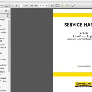 New Holland Crawler Excavators E385C Engine Hino Supplement Service Manual (84532047A) - PDF Download