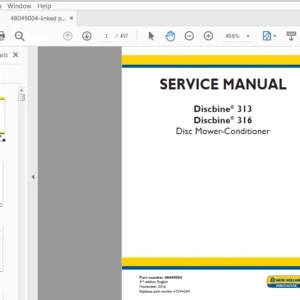 New Holland Discbine 313 & 316 Disc Mower-Conditioner Service Repair Manual (48049004) - PDF Download