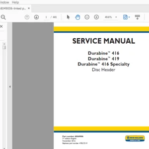 New Holland Durabine 416, 419 & 416 Specialty Disc Header Service Manual (48049006) - PDF Download