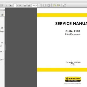 New Holland E16B E18B Mini Excavator Service Manual (84533365B) NH E16B E18B - PDF Download