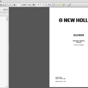 New Holland E225BSR  Hydraulic Excavator Workshop Manual 87709239A - PDF DOWNLOAD