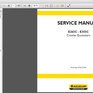 New Holland E265C-E305C Crawler Excavators Service Repair Manual (47357333A) - PDF Download