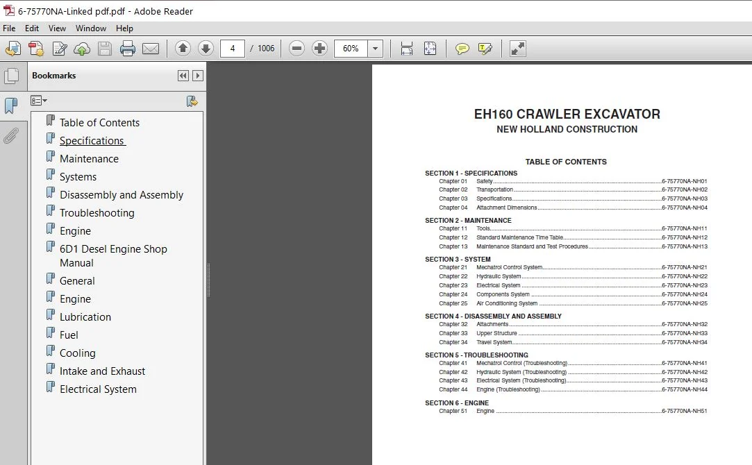 New Holland EH160 Crawler Excavator Service Manual 6-75770NA - New Holland EH160 - Image 3