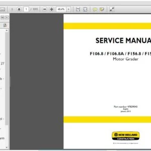 New Holland F106.8A, F106.8A, F156.8, F156.8A Motor Grader Service Manual 47829043 - PDF DOWNLOAD