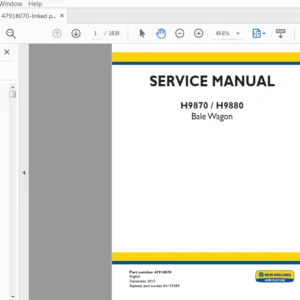 New Holland H9870,H9880 Bale Wagon Service Repair Manual (47918070) - PDF Download