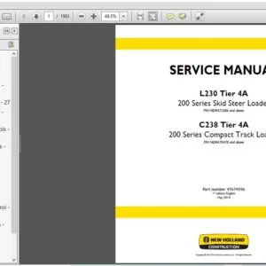 New Holland Skid Steer Compact Track Loader C238, L230 Series Tier 4B (final) Service Manual (47674596) - PDF Download