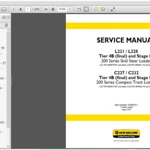 New Holland Skid Steer Compact Track Loader 200 Series Tier 4B (final) Service Manual (47683911) - PDF Download