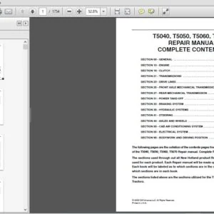 New Holland T5040, T5050, T5060, T5070 Tractors Service Repair Manual (84195947) - PDF Download