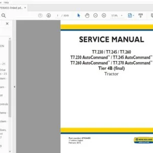 New Holland T7.230 T7.245 T7.260 T7.270 and AutoCommand Tier 4B (final) Tractor Service Manual - PDF DOWNLOAD