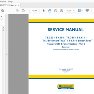 New Holland T8.320 T8.350 T8.380 T8.410 T8.380 T8.410 SmartTrax (PST) Tractor Service Manual - PDF Download