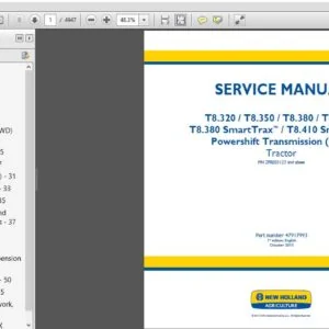 New Holland T8.320 T8.350 T8.380 T8.410 T8.380  T8.410 SmartTrax Powershift Transmission (PST) Tractor Service Manual - Downlaod