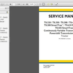 New Holland T8.320 T8.350 T8.380 T8.410 T8.435 T8.380 T8.410 T8.435 SmartTrax CVT & PST Tractor Service Manual - PDF Download