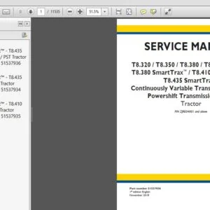 New Holland T8.320 T8.350 T8.380 T8.410 T8.435 T8.380 T8.410 T8.435 SmartTrax CVT & PST Tractor Service Manual - Download