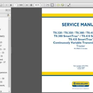 New Holland T8.320 T8.350 T8.380 T8.410 T8.435 T8.380 T8.410 T8.435 SmartTrax CVT Tractor Service Manual - PDF Download