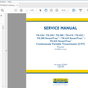 New Holland T8.320,T8.350,T8.380,T8.410 T8.435 SmartTrax (CVT) Tractor Service Manual (47918010) - PDF Download