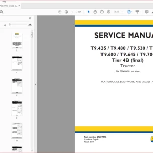 New Holland T9.435 T9.480 T9.530 T9.565 T9.600 T9.645 T9.700 Tier 4B (final) Tractor Service Manual - PDF DOWNLOAD