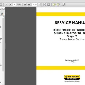 New Holland Tractor Loader Backhoe B100C, B100CLR, B100CTC, B110C, B110CTC, B115CTC Service Manual - PDF DOWNLOAD