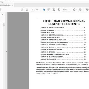 New Holland Tractor T1510,T1520 Service Manual 84260810 - PDF DOWNLOAD