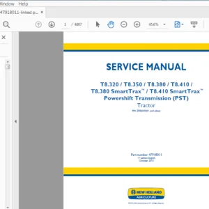 New Holland Tractor T8.320 T8.350 T8.380 T8.410 SmartTrax PST Service Repair Manual (47918011) - PDF Download