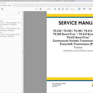 New Holland Tractor T8.320-T8.435, T8.380-T8.435 Smart Trax PST Service Manual 48115484 - PDF DOWNLOAD
